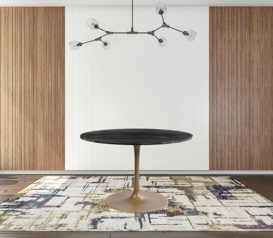 47" Gold Rounded Steel Pedestal Base Dining Table - Homeroots
