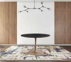 47" Gold Rounded Steel Pedestal Base Dining Table - Homeroots