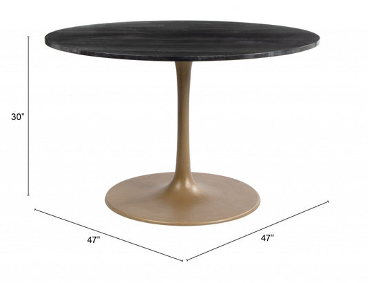 47" Gold Rounded Steel Pedestal Base Dining Table - Homeroots