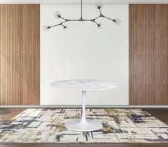 47" White Rounded Marble And Steel Pedestal Base Dining Table - Homeroots