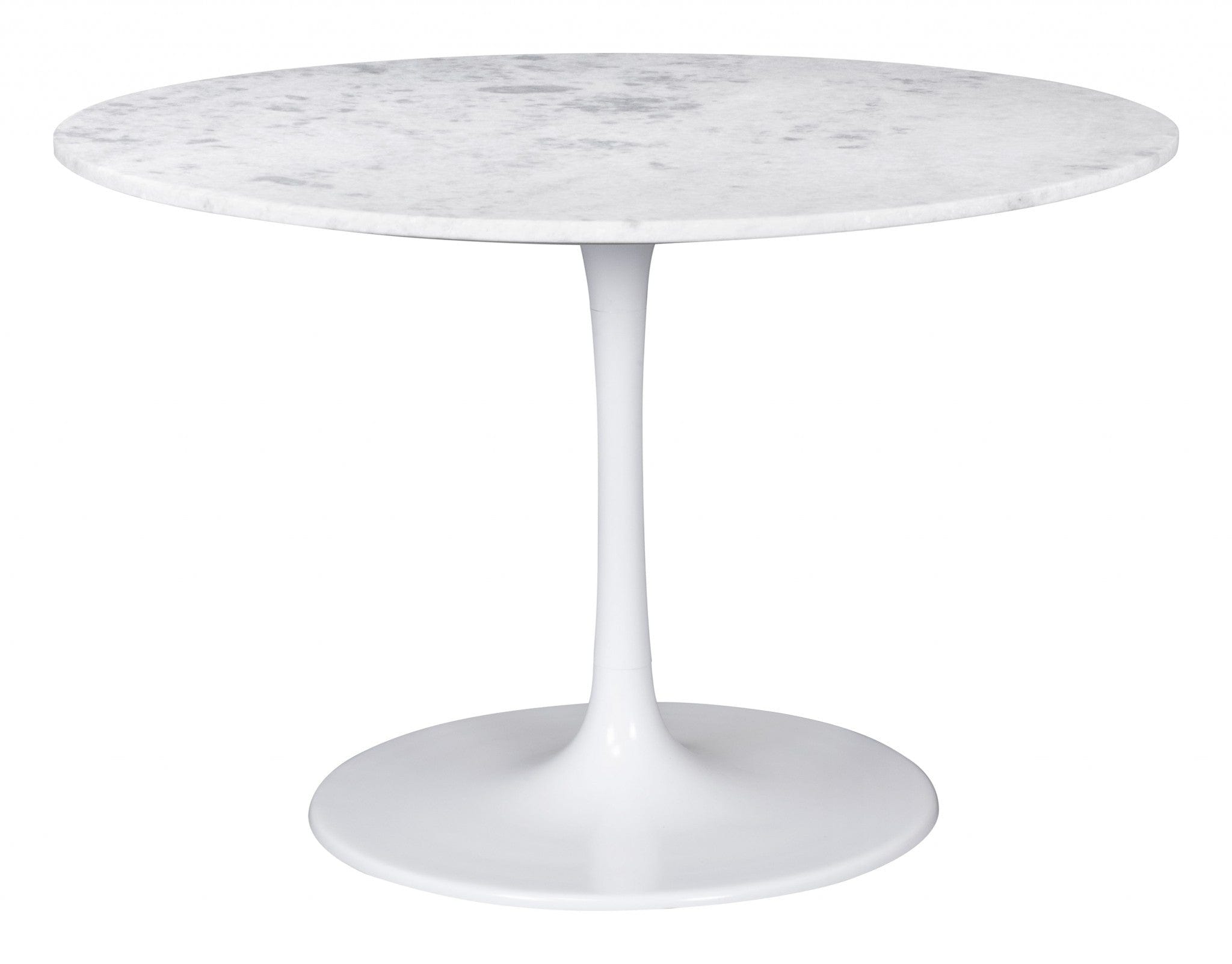 47" White Rounded Marble And Steel Pedestal Base Dining Table - Homeroots