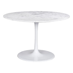 47" White Rounded Marble And Steel Pedestal Base Dining Table - Homeroots