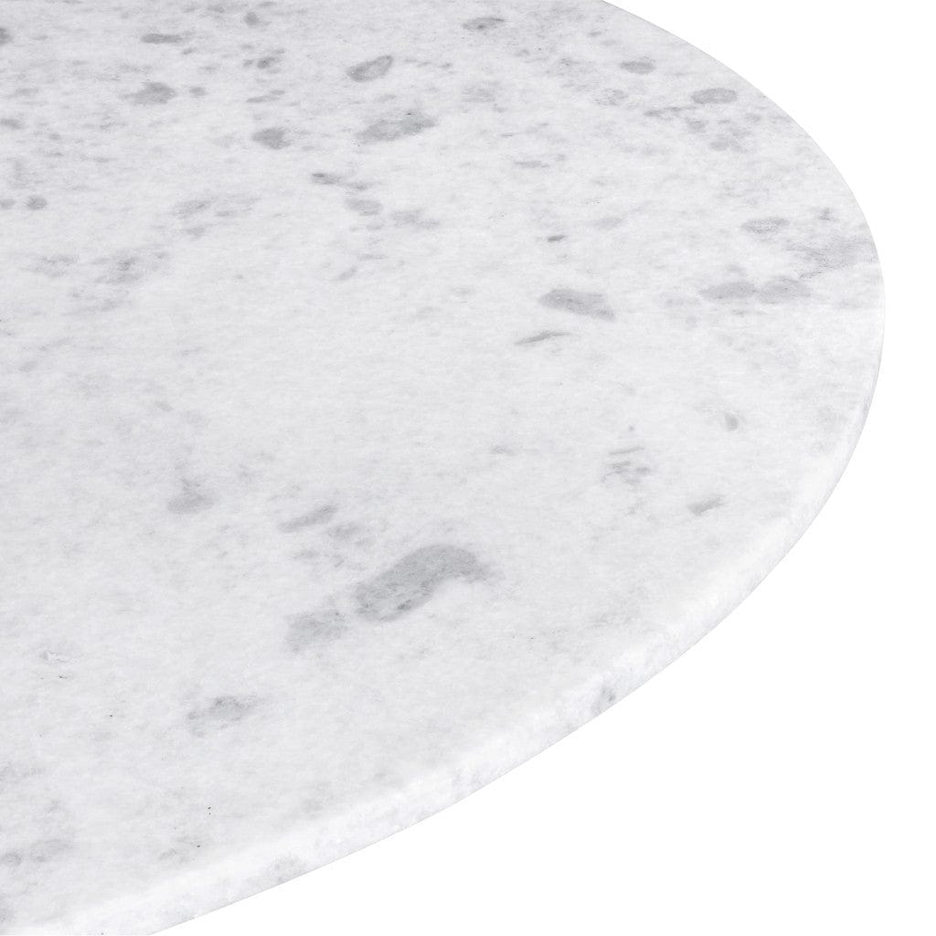 47" White Rounded Marble And Steel Pedestal Base Dining Table - Homeroots