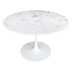 47" White Rounded Marble And Steel Pedestal Base Dining Table - Homeroots