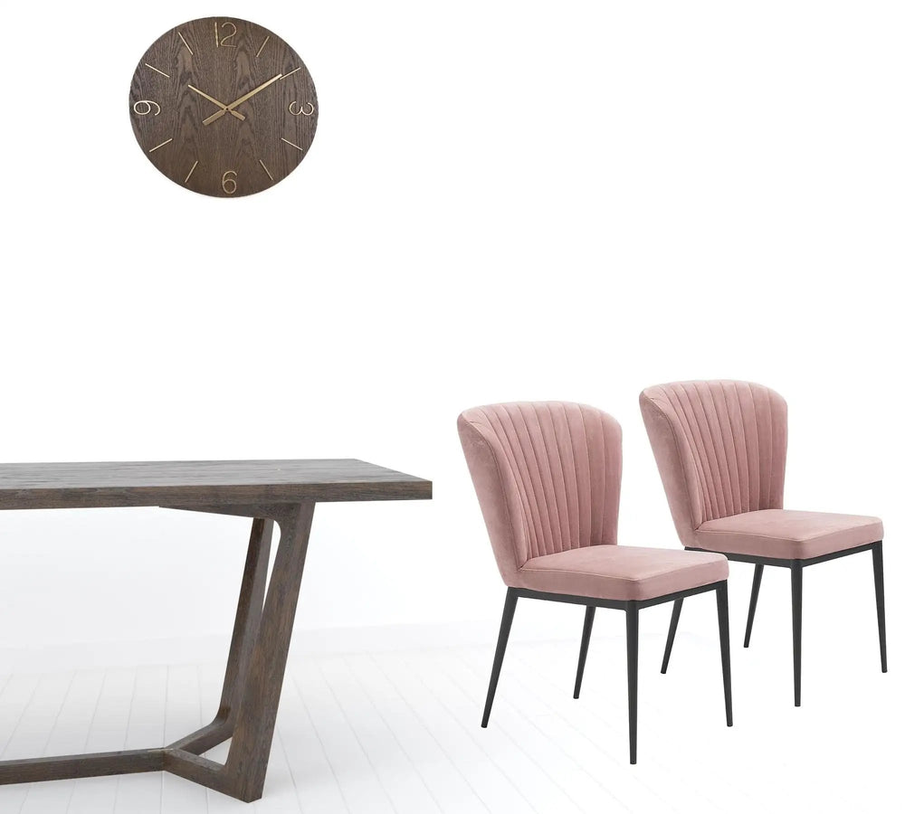 Set of Two Tufted Pink And Black Upholstered Velvet Wing Back Dining Side Chairs - Homeroots