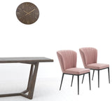 Set of Two Tufted Pink And Black Upholstered Velvet Wing Back Dining Side Chairs - Homeroots