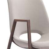 Set of Two Beige And Brown Upholstered Faux Leather Dining Arm Chairs - Homeroots