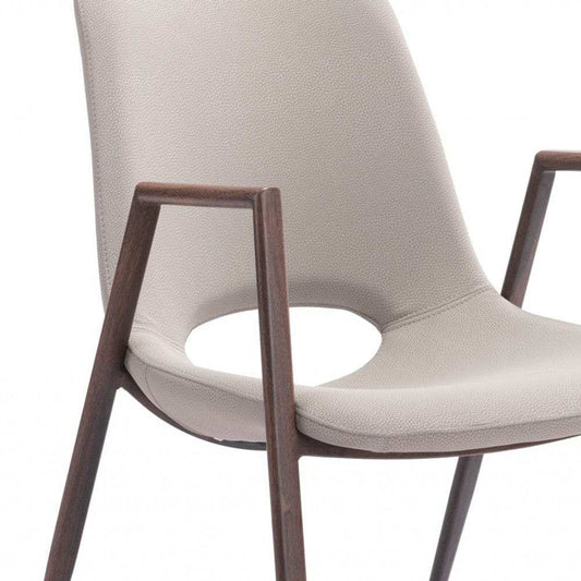 Set of Two Beige And Brown Upholstered Faux Leather Dining Arm Chairs - Homeroots - Flyclothing LLC