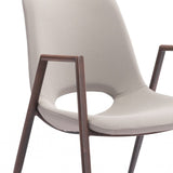 Set of Two Beige And Brown Upholstered Faux Leather Dining Arm Chairs - Homeroots
