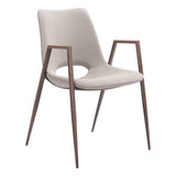 Set of Two Beige And Brown Upholstered Faux Leather Dining Arm Chairs - Homeroots