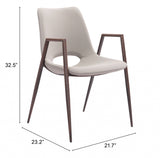 Set of Two Beige And Brown Upholstered Faux Leather Dining Arm Chairs - Homeroots