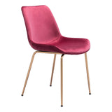 Set of Two Red And Gold Upholstered Velvet Dining Side Chairs - Homeroots