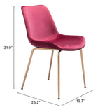 Set of Two Red And Gold Upholstered Velvet Dining Side Chairs - Homeroots