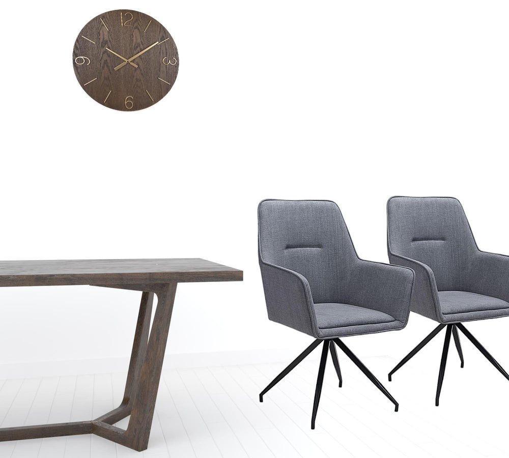 Set of Two Gray And Black Upholstered Fabric Dining Arm Chairs - Homeroots