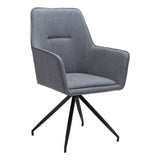 Set of Two Gray And Black Upholstered Fabric Dining Arm Chairs - Homeroots