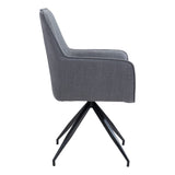 Set of Two Gray And Black Upholstered Fabric Dining Arm Chairs - Homeroots