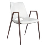 Set of Two White And Brown Upholstered Faux Leather Open Back Dining Arm Chairs - Homeroots - Flyclothing LLC