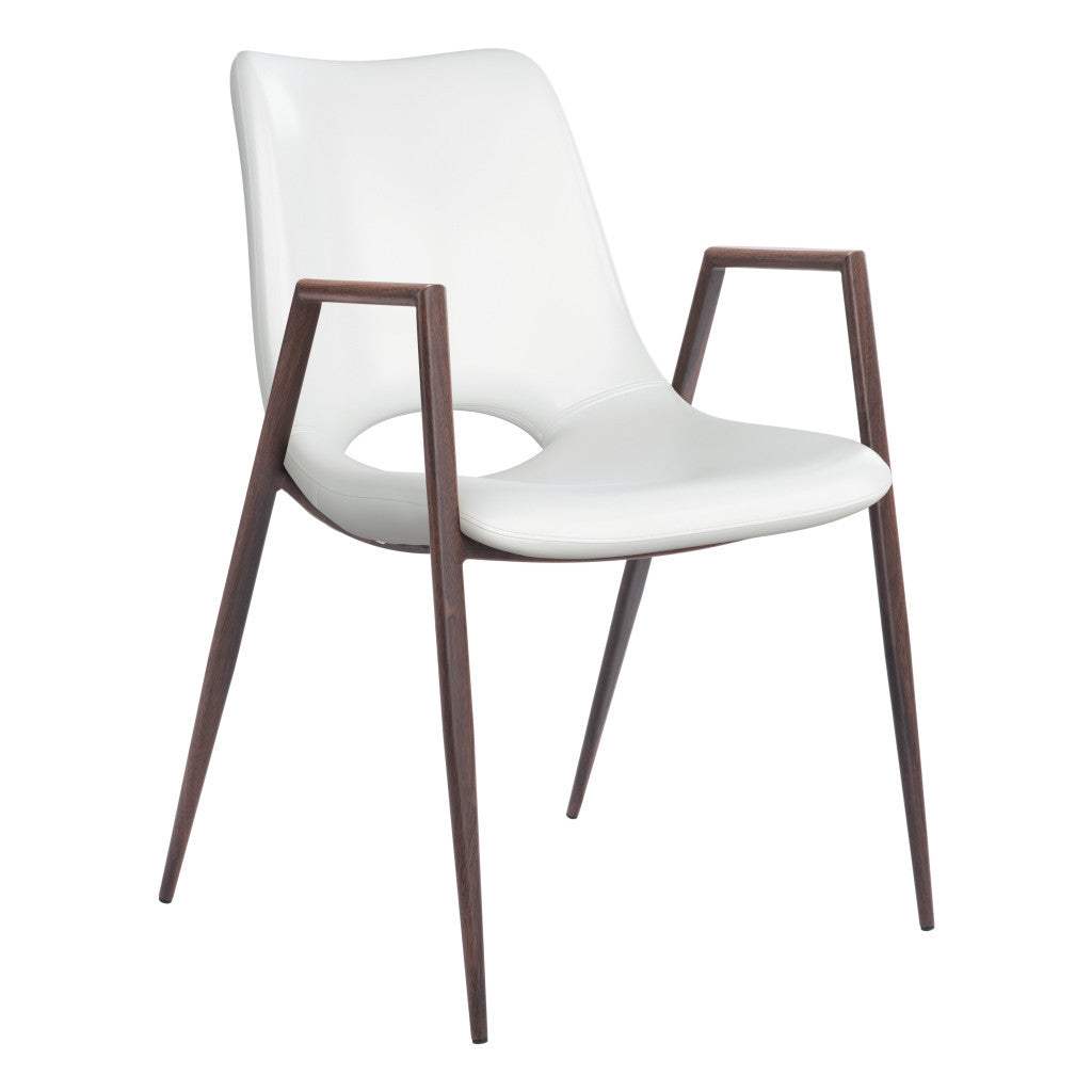 Set of Two White And Brown Upholstered Faux Leather Open Back Dining Arm Chairs - Homeroots - Flyclothing LLC
