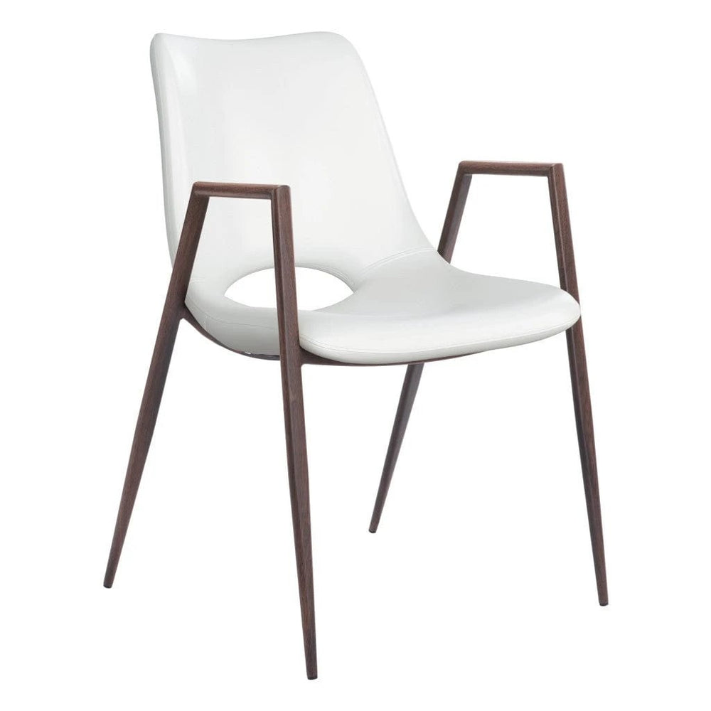 Set of Two White And Brown Upholstered Faux Leather Open Back Dining Arm Chairs - Homeroots