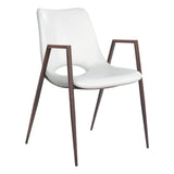 Set of Two White And Brown Upholstered Faux Leather Open Back Dining Arm Chairs - Homeroots
