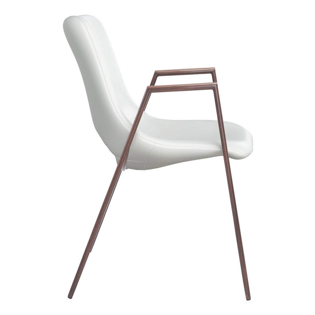 Set of Two White And Brown Upholstered Faux Leather Open Back Dining Arm Chairs - Homeroots - Flyclothing LLC