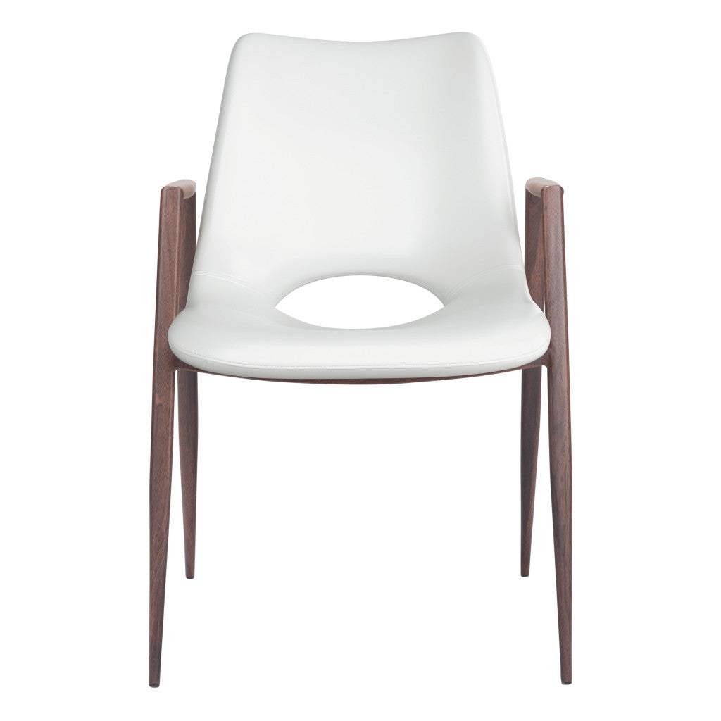 Set of Two White And Brown Upholstered Faux Leather Open Back Dining Arm Chairs - Homeroots - Flyclothing LLC