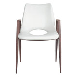 Set of Two White And Brown Upholstered Faux Leather Open Back Dining Arm Chairs - Homeroots