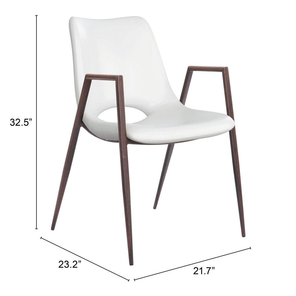 Set of Two White And Brown Upholstered Faux Leather Open Back Dining Arm Chairs - Homeroots - Flyclothing LLC