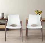 Set of Two White And Brown Upholstered Faux Leather Open Back Dining Arm Chairs - Homeroots