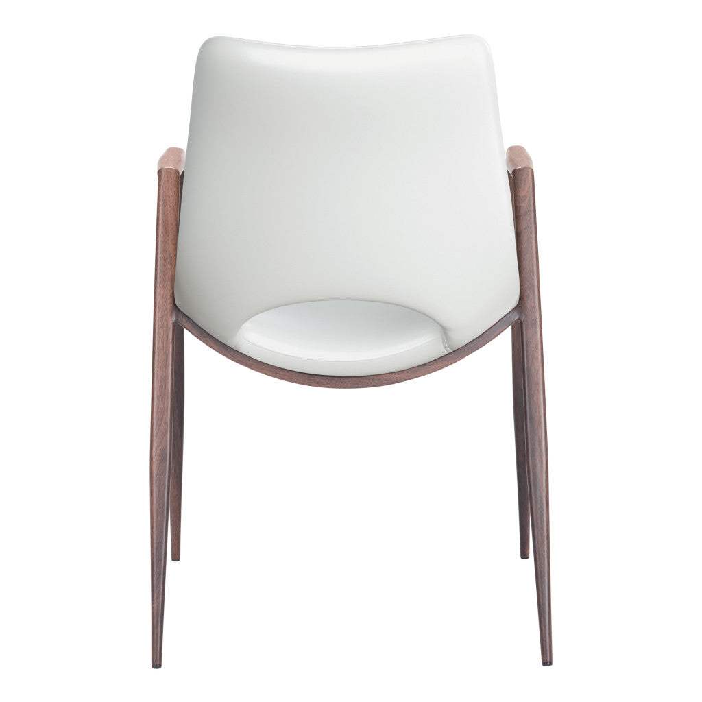 Set of Two White And Brown Upholstered Faux Leather Open Back Dining Arm Chairs - Homeroots - Flyclothing LLC
