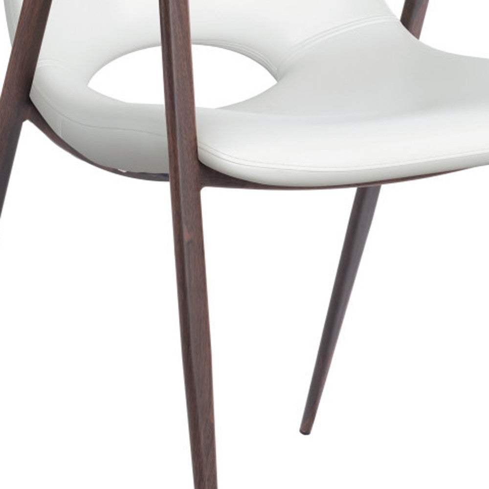 Set of Two White And Brown Upholstered Faux Leather Open Back Dining Arm Chairs - Homeroots - Flyclothing LLC