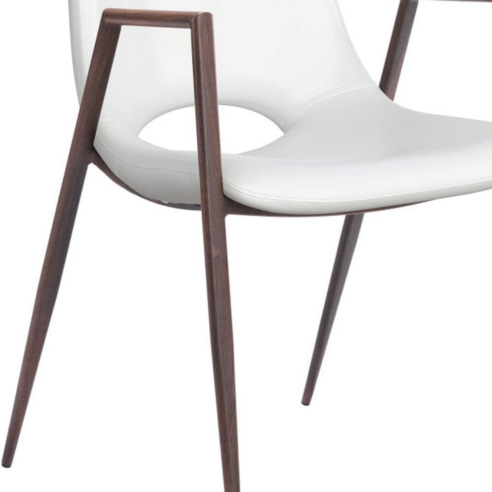 Set of Two White And Brown Upholstered Faux Leather Open Back Dining Arm Chairs - Homeroots - Flyclothing LLC
