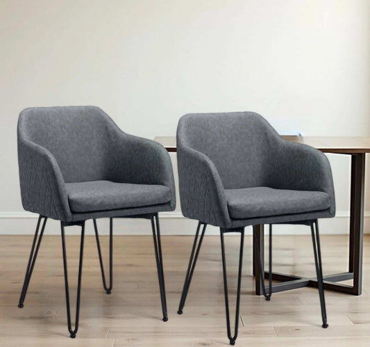 Set of Two Vintage Gray Faux Leather Dining Chairs - Homeroots - Flyclothing LLC