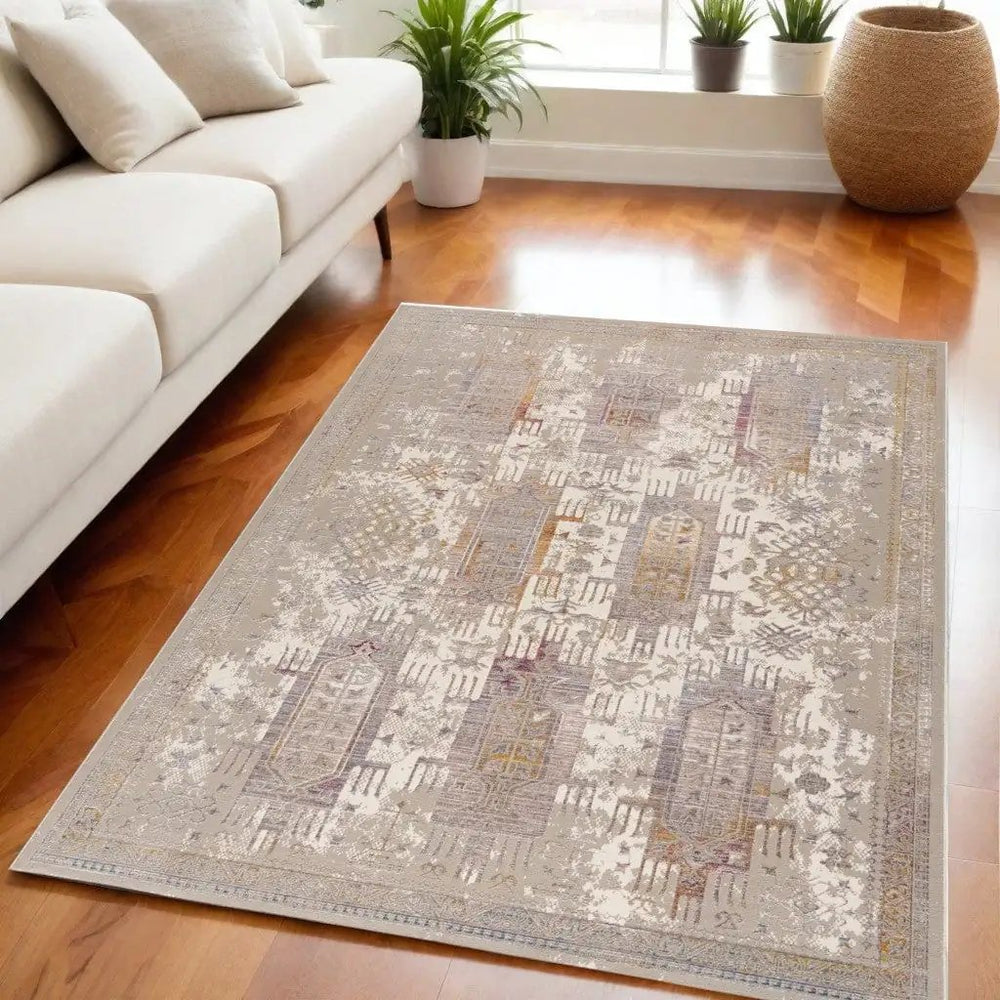 8' X 11' Beige and Ivory Medallion Non Skid Area Rug - Homeroots