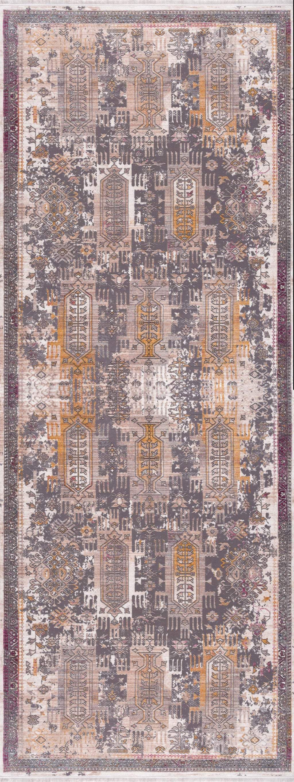 10' Runner Gray and Ivory Oriental Power Loom Runner Rug - Homeroots - Flyclothing LLC