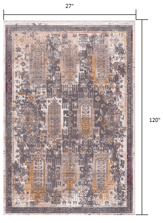 10' Runner Gray and Ivory Oriental Power Loom Runner Rug - Homeroots