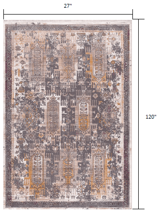 10' Runner Gray and Ivory Oriental Power Loom Runner Rug - Homeroots - Flyclothing LLC