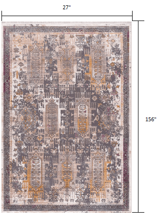 13' Runner Gray and Ivory Oriental Power Loom Runner Rug - Homeroots
