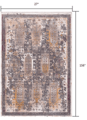 13' Runner Gray and Ivory Oriental Power Loom Runner Rug - Homeroots