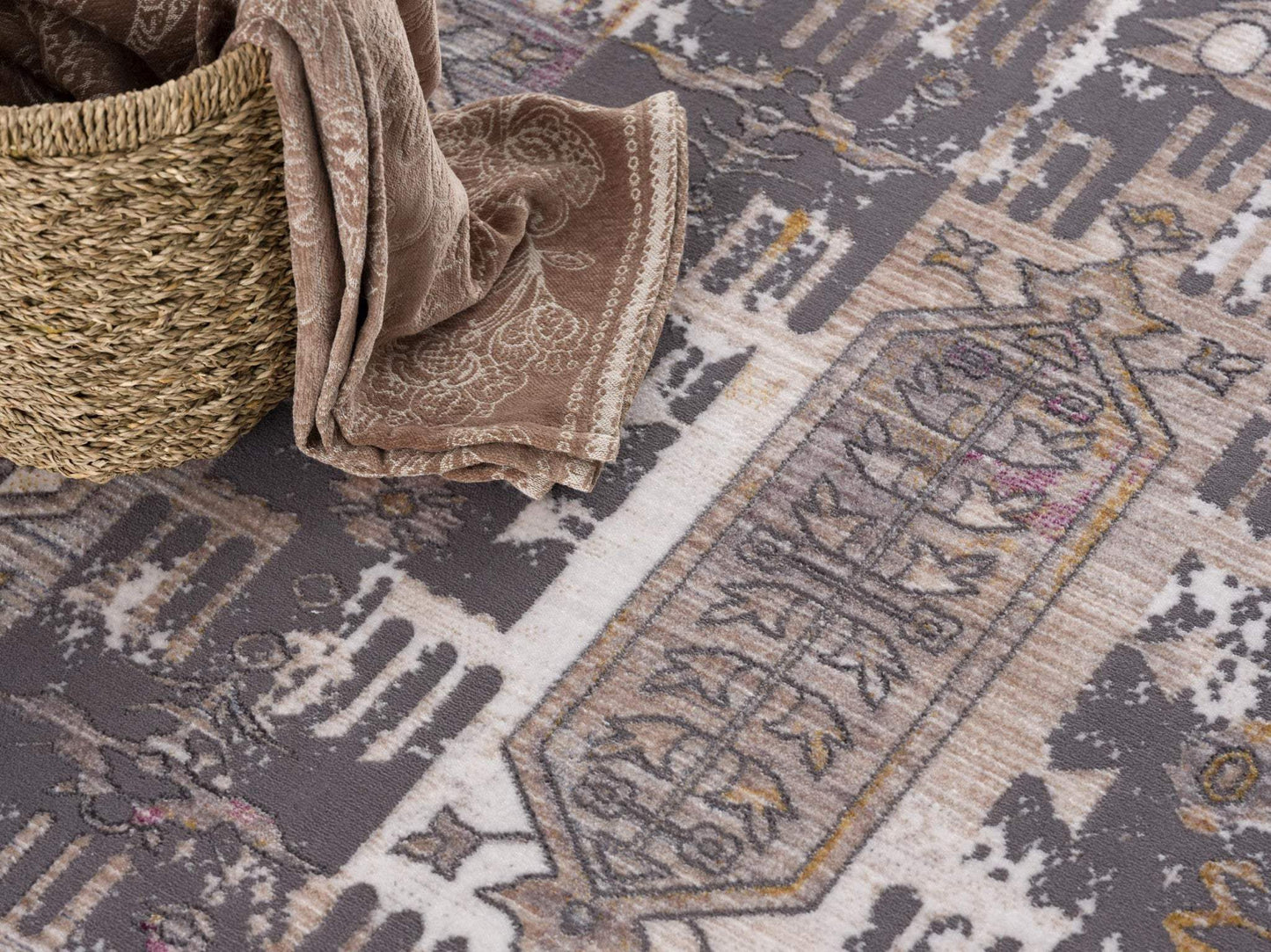 15' Runner Gray and Ivory Oriental Power Loom Runner Rug - Homeroots - Flyclothing LLC
