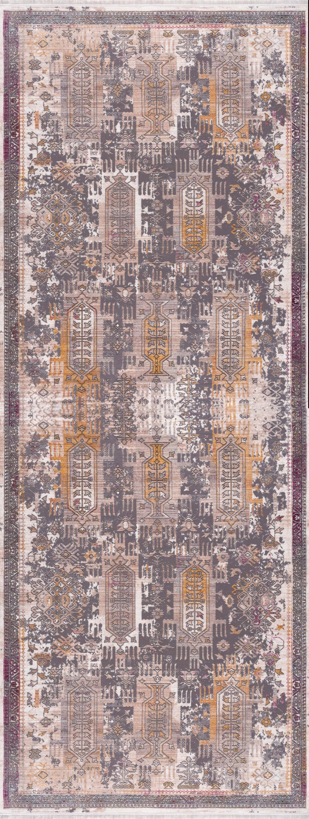 15' Runner Gray and Ivory Oriental Power Loom Runner Rug - Homeroots