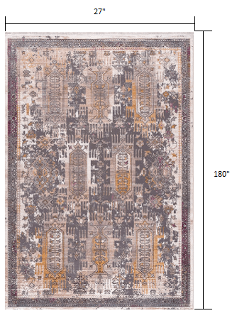 15' Runner Gray and Ivory Oriental Power Loom Runner Rug - Homeroots