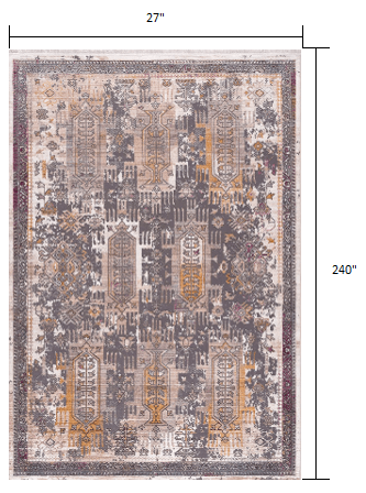 20' Runner Gray and Ivory Oriental Power Loom Runner Rug - Homeroots