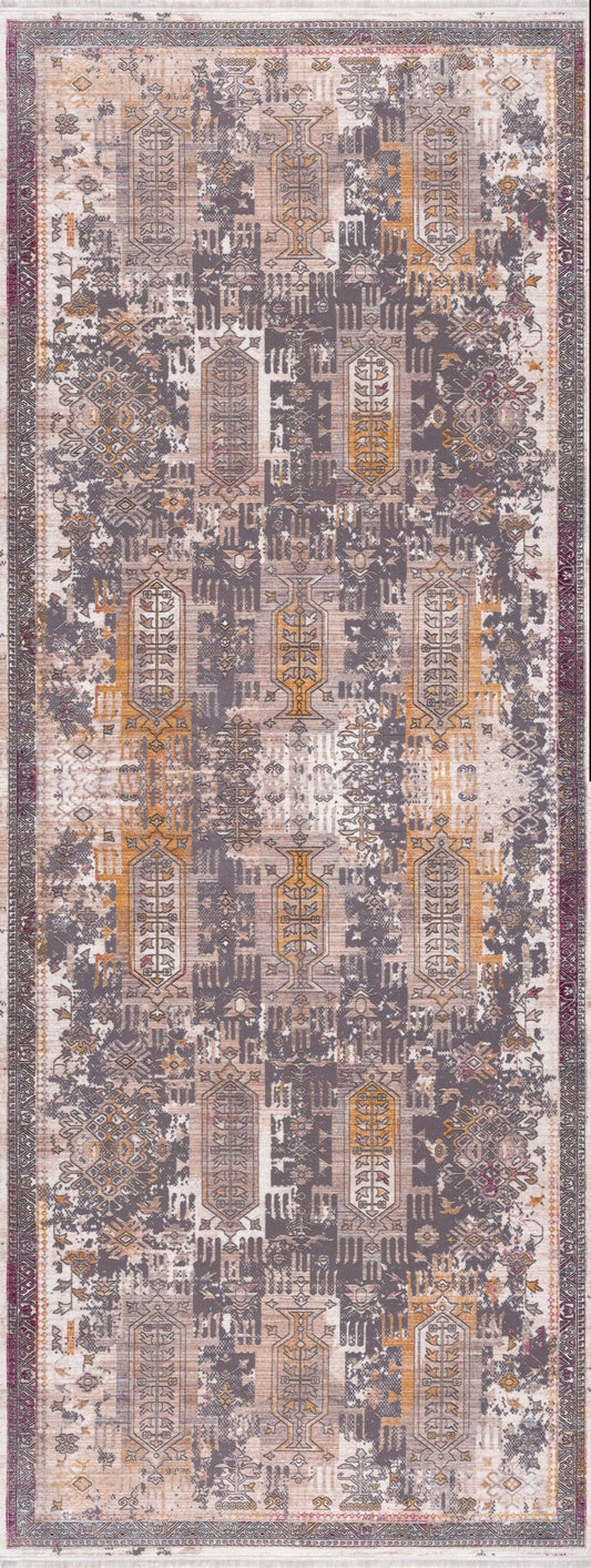 8' Runner Gray and Ivory Oriental Power Loom Distressed Runner Rug - Homeroots