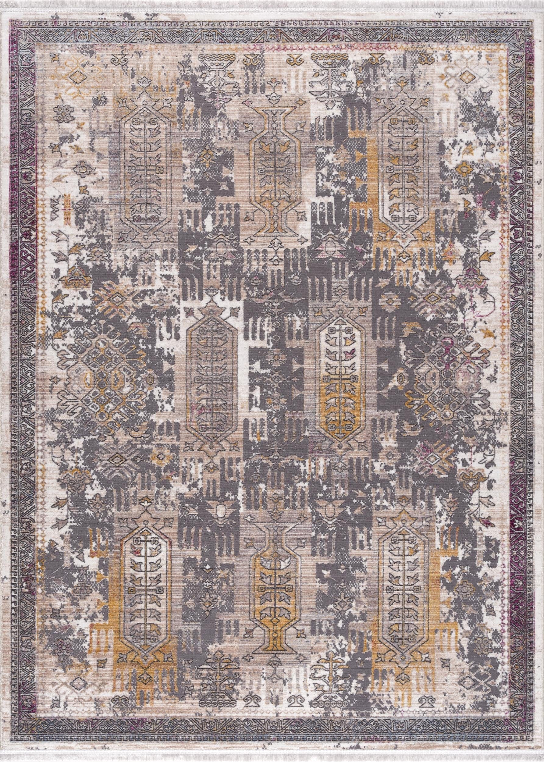 5' X 8' Gray and Ivory Oriental Power Loom Area Rug - Homeroots