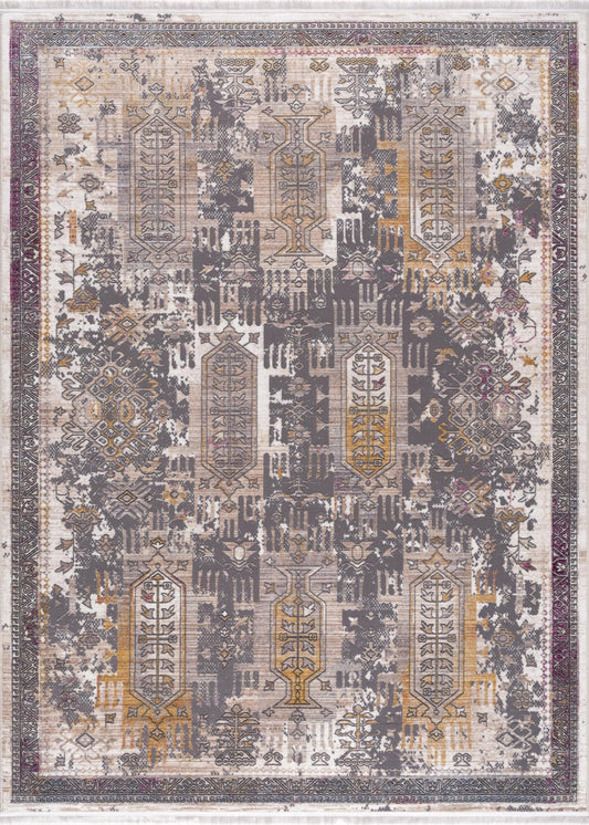 5' X 8' Gray and Ivory Oriental Power Loom Area Rug - Homeroots