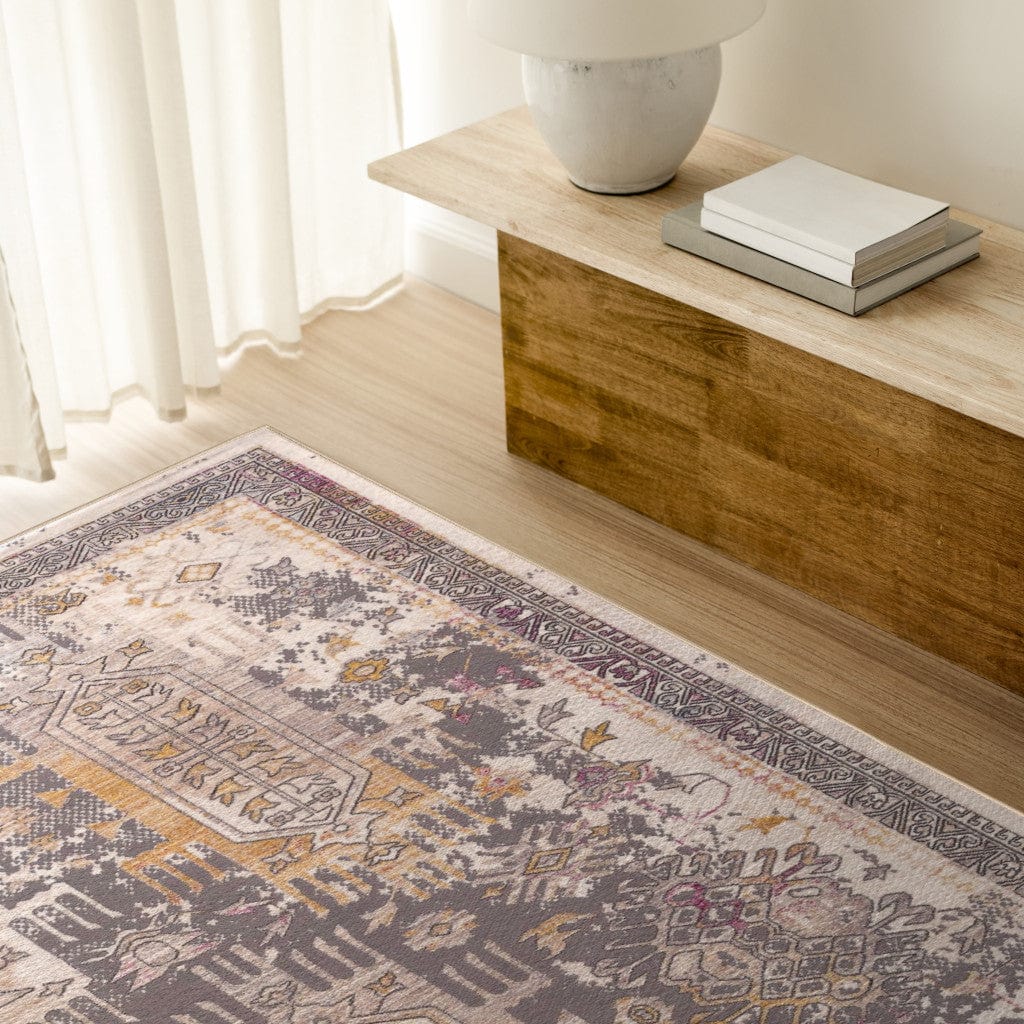 5' X 8' Gray and Ivory Oriental Power Loom Area Rug - Homeroots