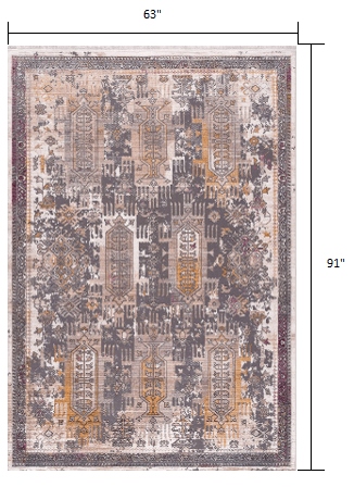 5' X 8' Gray and Ivory Oriental Power Loom Area Rug - Homeroots