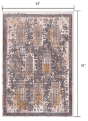 5' X 8' Gray and Ivory Oriental Power Loom Area Rug - Homeroots