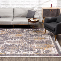 8' X 11' Gray and Ivory Oriental Power Loom Area Rug - Homeroots